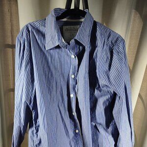 Aeropostale Men's 100% Cotton Blue With Yellow Stripes Dress Shirt Size Large